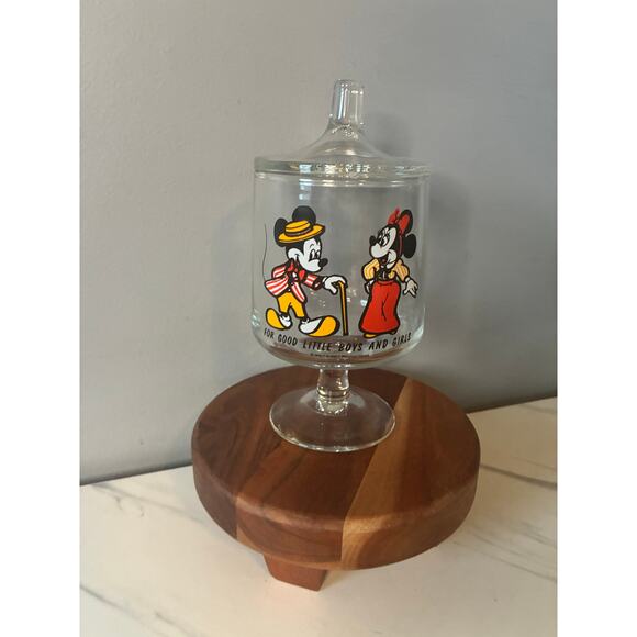 Walt Disney Productions Mickey & Minnie Glass Pedestal Candy Jar – 1970s – Mint - Picture 4 of 11